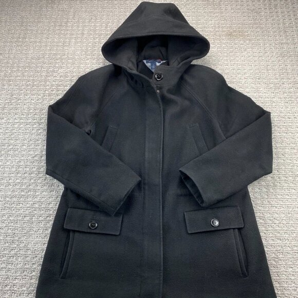 Tommy Hilfiger Long Trench Coat Jacket Women Size 14 Hooded - STITCHING DEFECT - Picture 1 of 12